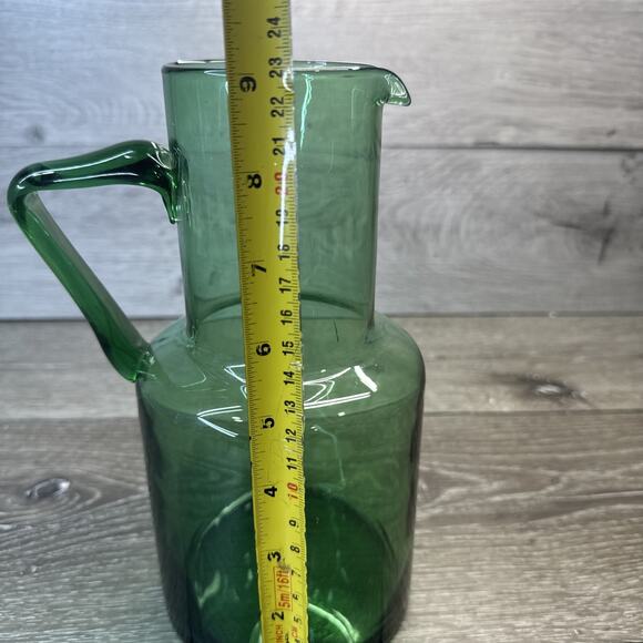 Vintage 1960s Mid Century Empoli Art Glass Emerald Green Pitcher Italian 9” Tall - Picture 5 of 6